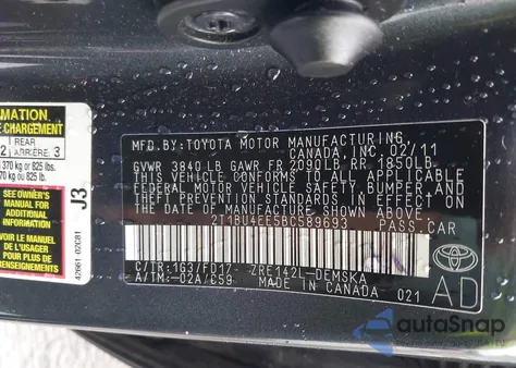 2011 Toyota Corolla S from USA, damaged, VIN 2T1BU4EE5BC589693